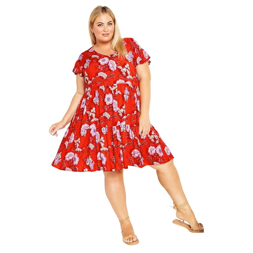 AVENUE KISS & TELL Red Floral Tiered Dress - Size 20